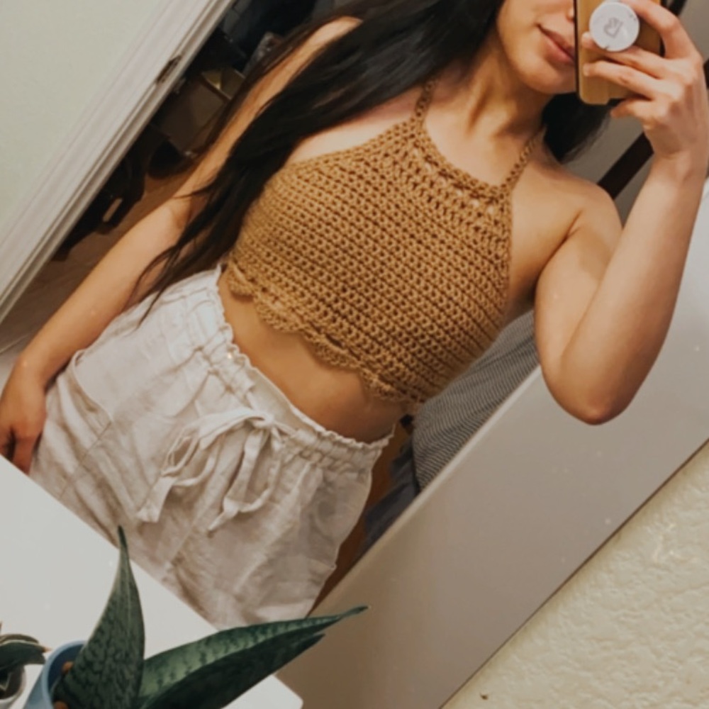Tan Halter Crochet Bralette